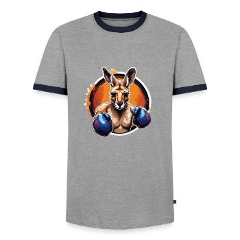 Kangaroo / Animal / Australia / Marsupial / Outback - Men's Ringer Shirt - grey/navy  - Front - AI Model Female 172 light (172cm) & AI Model Male 178 light (178cm)