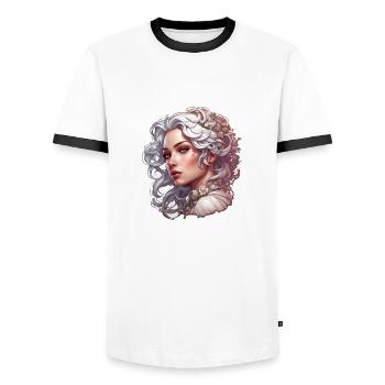 Femme / Dame / Blonde / Jolie / Féminine / Féminine - T-shirt contrasté Homme - blanc/noir - Devant - AI Model Female 172 light (172cm) & AI Model Male 178 dark (178cm)