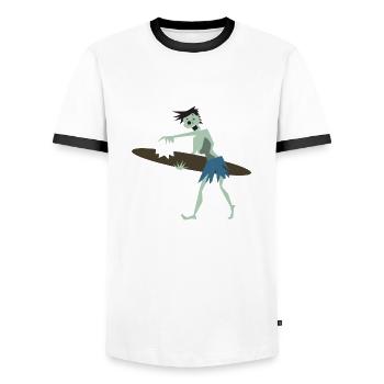 Surfeur Zombie Tiki - T-shirt contrasté Homme - blanc/noir - Devant - AI Model Female 172 light (172cm) & AI Model Male 178 dark (178cm)