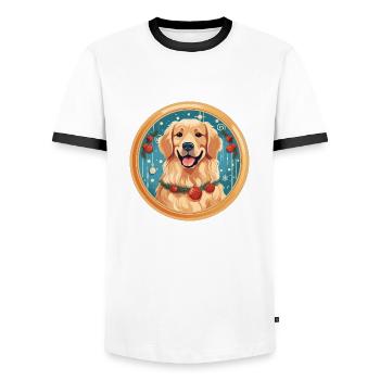 Golden Retriever Hund Weihnachten, Liebeshunde - Männer Kontrast-T-Shirt - Weiß/Schwarz - Vorne - AI Model Female 172 light (172cm) & AI Model Male 178 dark (178cm)