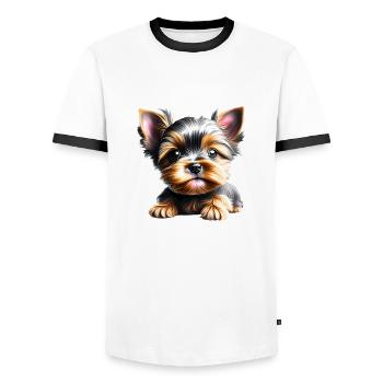 Yorkshire Terrier chiot chien propriétaire de chien - T-shirt contrasté Homme - blanc/noir - Devant - AI Model Female 172 light (172cm) & AI Model Male 178 dark (178cm)