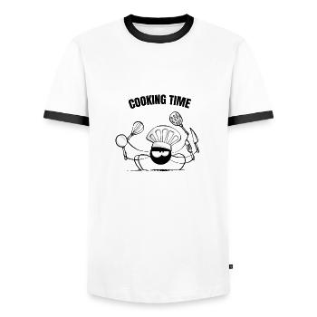 Beth l'araignée - La cuisine (version texte) - T-shirt contrasté Homme - blanc/noir - Devant - AI Model Female 172 light (172cm) & AI Model Male 178 dark (178cm)