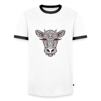 Kuh Bulle - Männer Kontrast-T-Shirt - Weiß/Schwarz - Vorne - AI Model Female 172 light (172cm) & AI Model Male 178 dark (178cm)