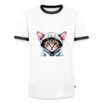 Kater Britisch Kurzhaarkatze Katzen Katzenbaby - Männer Kontrast-T-Shirt - Weiß/Schwarz - Vorne - AI Model Female 172 light (172cm) & AI Model Male 178 dark (178cm)