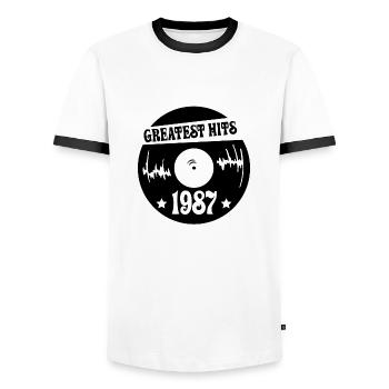 Millésime 1987 - T-shirt contrasté Homme - blanc/noir - Devant - AI Model Female 172 light (172cm) & AI Model Male 178 dark (178cm)