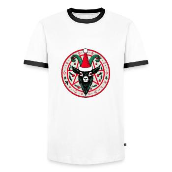 Pentagramm Ziege Weihnachten - Männer Kontrast-T-Shirt - Weiß/Schwarz - Vorne - AI Model Female 172 light (172cm) & AI Model Male 178 dark (178cm)