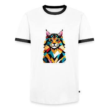 Maine Coon Cat Chaton Chaton Chat Propriétaire Chat - T-shirt contrasté Homme - blanc/noir - Devant - AI Model Female 172 light (172cm) & AI Model Male 178 dark (178cm)