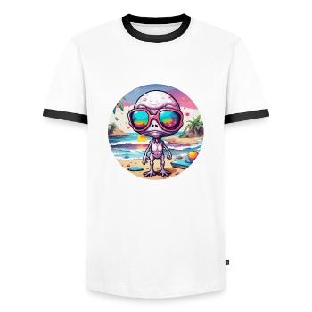 Alien / Außerirdisch / Ufo / Area 51 / All / Mars - Men's Ringer Shirt - white/black - Front - AI Model Female 172 light (172cm) & AI Model Male 178 dark (178cm)