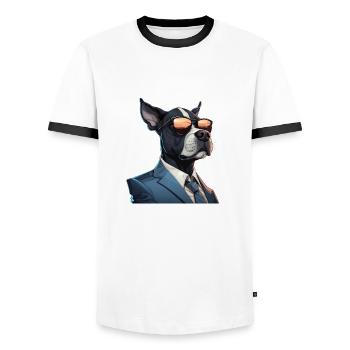 Hund in Anzug - Männer Kontrast-T-Shirt - Weiß/Schwarz - Vorne - AI Model Female 172 light (172cm) & AI Model Male 178 dark (178cm)