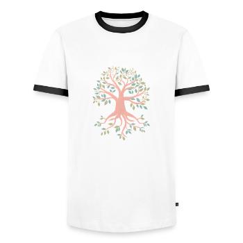 Tree of Life Yoga Tree of Life Meditation - Men's Ringer Shirt - white/black - Front - AI Model Female 172 light (172cm) & AI Model Male 178 dark (178cm)