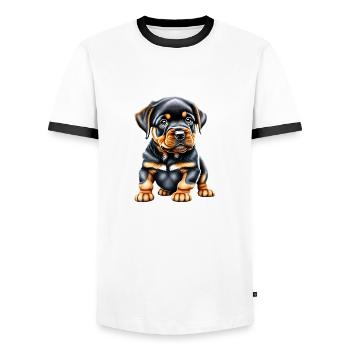 Rottweiler Chien Rottweiler Chiot Chiens Chien Chiot - T-shirt contrasté Homme - blanc/noir - Devant - AI Model Female 172 light (172cm) & AI Model Male 178 dark (178cm)