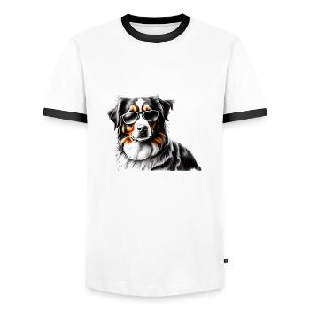 Australian Shepherd Dogs Dog Puppy Dog - Men's Ringer Shirt - white/black - Front - AI Model Female 172 light (172cm) & AI Model Male 178 dark (178cm)