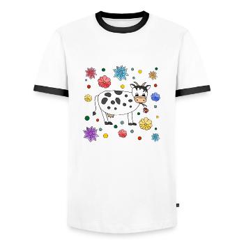 Cow - Men's Ringer Shirt - white/black - Front - AI Model Female 172 light (172cm) & AI Model Male 178 dark (178cm)