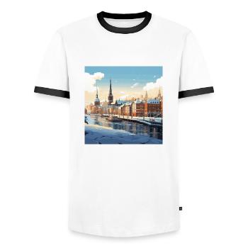 Verschneite Stadt Schnee Winter Wasser Hafen - Männer Kontrast-T-Shirt - Weiß/Schwarz - Vorne - AI Model Female 172 light (172cm) & AI Model Male 178 dark (178cm)