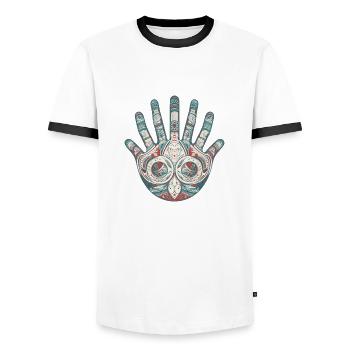 Hand Finger - Männer Kontrast-T-Shirt - Weiß/Schwarz - Vorne - AI Model Female 172 light (172cm) & AI Model Male 178 dark (178cm)