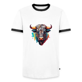Stier / Bulle / Tier / Hörner / Stierkampf - Männer Kontrast-T-Shirt - Weiß/Schwarz - Vorne - AI Model Female 172 light (172cm) & AI Model Male 178 dark (178cm)