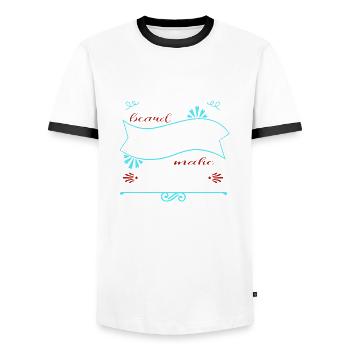geek chubby chaser beard length - Männer Kontrast-T-Shirt - Weiß/Schwarz - Vorne - AI Model Female 172 light (172cm) & AI Model Male 178 dark (178cm)