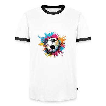 Soccer / Game / Ball / Field / Shooting - Men's Ringer Shirt - white/black - Front - AI Model Female 172 light (172cm) & AI Model Male 178 dark (178cm)
