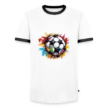 Soccer / Game / Ball / Field / Shooting - Men's Ringer Shirt - white/black - Front - AI Model Female 172 light (172cm) & AI Model Male 178 dark (178cm)