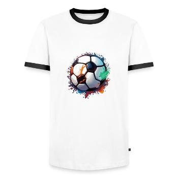 Soccer / Game / Ball / Field / Shooting - Men's Ringer Shirt - white/black - Front - AI Model Female 172 light (172cm) & AI Model Male 178 dark (178cm)