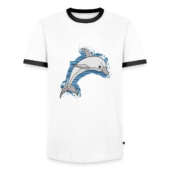Delfin - Männer Kontrast-T-Shirt - Weiß/Schwarz - Vorne - AI Model Female 172 light (172cm) & AI Model Male 178 dark (178cm)