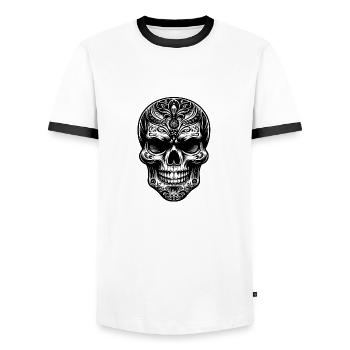 Dessin noir et blanc - T-shirt contrasté Homme - blanc/noir - Devant - AI Model Female 172 light (172cm) & AI Model Male 178 dark (178cm)