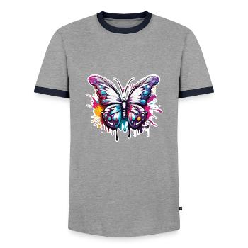 Butterfly / Animal / Insect / Flying / Summer - Men's Ringer Shirt - grey/navy  - Front - AI Model Female 172 light (172cm) & AI Model Male 178 light (178cm)