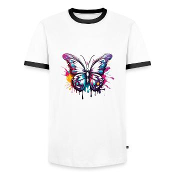 Schmetterling / Tier / Insekt / fliegen / Sommer - Männer Kontrast-T-Shirt - Weiß/Schwarz - Vorne - AI Model Female 172 light (172cm) & AI Model Male 178 dark (178cm)