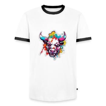 Stier / Bulle / Tier / Hörner / Stierkampf - Männer Kontrast-T-Shirt - Weiß/Schwarz - Vorne - AI Model Female 172 light (172cm) & AI Model Male 178 dark (178cm)