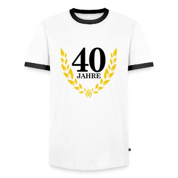 Jubiläum 40 Jahre Lorbeerkranz - Männer Kontrast-T-Shirt - Weiß/Schwarz - Vorne - AI Model Female 172 light (172cm) & AI Model Male 178 dark (178cm)