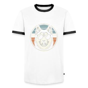 Husky Dog - Men's Ringer Shirt - white/black - Front - AI Model Female 172 light (172cm) & AI Model Male 178 dark (178cm)