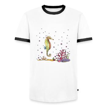 Hippocampe - T-shirt contrasté Homme - blanc/noir - Devant - AI Model Female 172 light (172cm) & AI Model Male 178 dark (178cm)