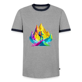 Hiking, mountaineering - Men's Ringer Shirt - grey/navy  - Front - AI Model Female 172 light (172cm) & AI Model Male 178 light (178cm)