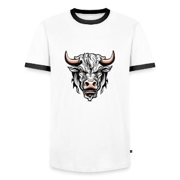 Stier / Bulle / Tier / Hörner / Stierkampf - Männer Kontrast-T-Shirt - Weiß/Schwarz - Vorne - AI Model Female 172 light (172cm) & AI Model Male 178 dark (178cm)