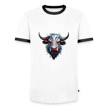 Stier / Bulle / Tier / Hörner / Stierkampf - Männer Kontrast-T-Shirt - Weiß/Schwarz - Vorne - AI Model Female 172 light (172cm) & AI Model Male 178 dark (178cm)