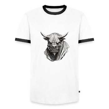 Stier / Bulle / Tier / Hörner / Stierkampf - Männer Kontrast-T-Shirt - Weiß/Schwarz - Vorne - AI Model Female 172 light (172cm) & AI Model Male 178 dark (178cm)