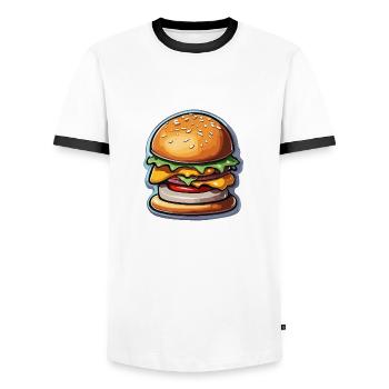 Burgers / Fast Food / Food / Buns / Beef - Men's Ringer Shirt - white/black - Front - AI Model Female 172 light (172cm) & AI Model Male 178 dark (178cm)