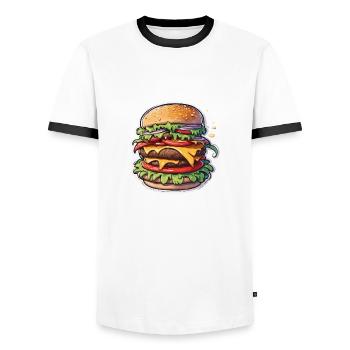 Burgers / Fast Food / Food / Buns / Beef - Men's Ringer Shirt - white/black - Front - AI Model Female 172 light (172cm) & AI Model Male 178 dark (178cm)