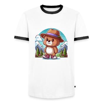 Cute bear with hat - Men's Ringer Shirt - white/black - Front - AI Model Female 172 light (172cm) & AI Model Male 178 dark (178cm)