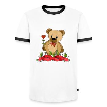Teddy bear - Men's Ringer Shirt - white/black - Front - AI Model Female 172 light (172cm) & AI Model Male 178 dark (178cm)