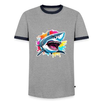 Requin / Faune / Sous-marin / Mer / Océan - T-shirt contrasté Homme - gris/marine  - Devant - AI Model Female 172 light (172cm) & AI Model Male 178 light (178cm)