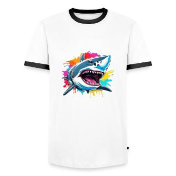 Requin / Faune / Sous-marin / Mer / Océan - T-shirt contrasté Homme - blanc/noir - Devant - AI Model Female 172 light (172cm) & AI Model Male 178 dark (178cm)