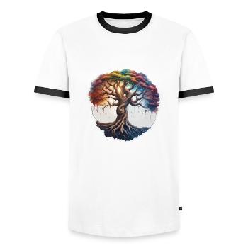 Arbre / Nature / Terre / Écorce / Racines / Feuilles - T-shirt contrasté Homme - blanc/noir - Devant - AI Model Female 172 light (172cm) & AI Model Male 178 dark (178cm)