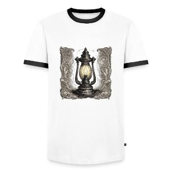 Gas Lampe / Licht / Vintage / Antik / Klassisch - Männer Kontrast-T-Shirt - Weiß/Schwarz - Vorne - AI Model Female 172 light (172cm) & AI Model Male 178 dark (178cm)
