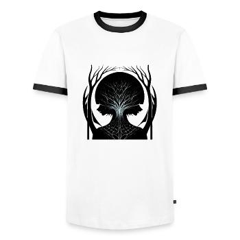tree of life, tree,abstract,woman,branches - Men's Ringer Shirt - white/black - Front - AI Model Female 172 light (172cm) & AI Model Male 178 dark (178cm)