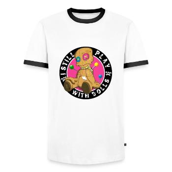 Ich spiele immer noch mit Puppen! Zur Voodoo-Puppe! - Männer Kontrast-T-Shirt - Weiß/Schwarz - Vorne - AI Model Female 172 light (172cm) & AI Model Male 178 dark (178cm)