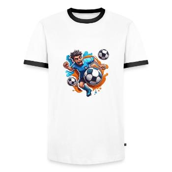 Fußballer / Fußball / Spielfeld / Mannschaft - Männer Kontrast-T-Shirt - Weiß/Schwarz - Vorne - AI Model Female 172 light (172cm) & AI Model Male 178 dark (178cm)