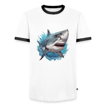 Requin / Faune / Sous-marin / Mer / Océan - T-shirt contrasté Homme - blanc/noir - Devant - AI Model Female 172 light (172cm) & AI Model Male 178 dark (178cm)