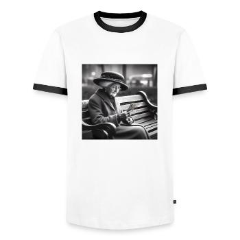 Oma mit Smartphone - Männer Kontrast-T-Shirt - Weiß/Schwarz - Vorne - AI Model Female 172 light (172cm) & AI Model Male 178 dark (178cm)