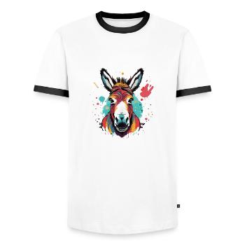 Colorful Donkey Graffiti - Men's Ringer Shirt - white/black - Front - AI Model Female 172 light (172cm) & AI Model Male 178 dark (178cm)